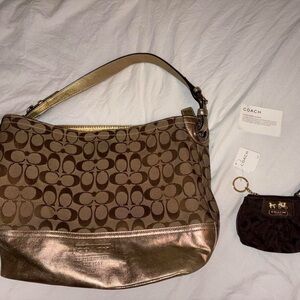 Coach Tan and Gold Shoulder Bag